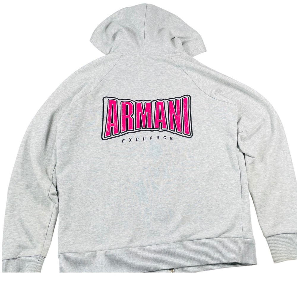 Armani Exchange Gray Zip Hoodie‎ Pink Back Logo Women's Medium Streetwear A|X